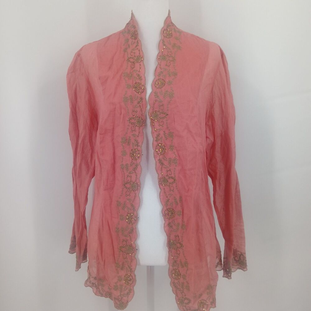 womans coral and gold plus size 2XL J H Collection open front cotton blouse